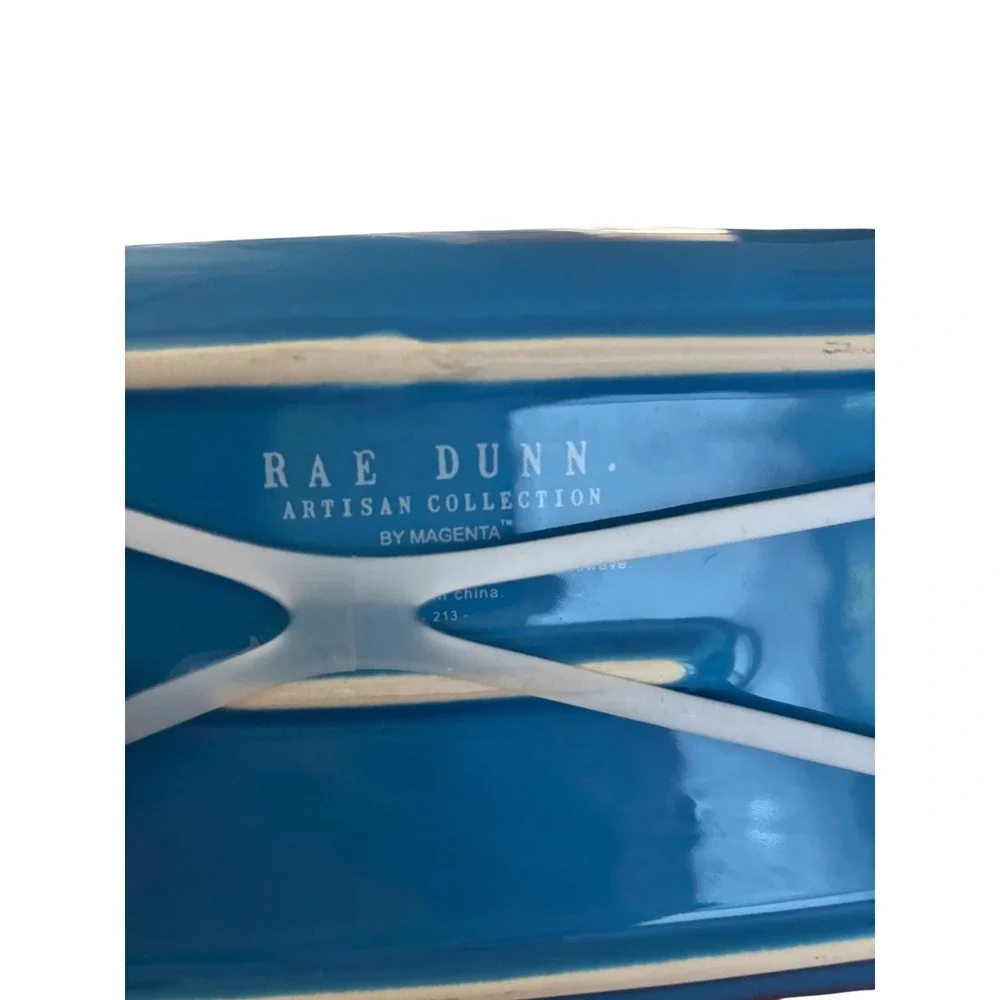 Rae Dunn Artisan Collection Butter Dish Blue Tray White Lid Ceramic Magenta NWT
